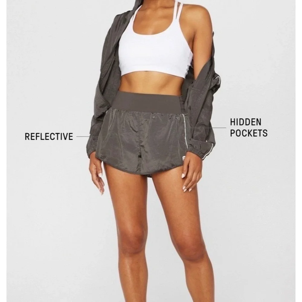 Fabletics High Waisted Iridescent Lined Running‎ Shorts Gray Reflective Size S